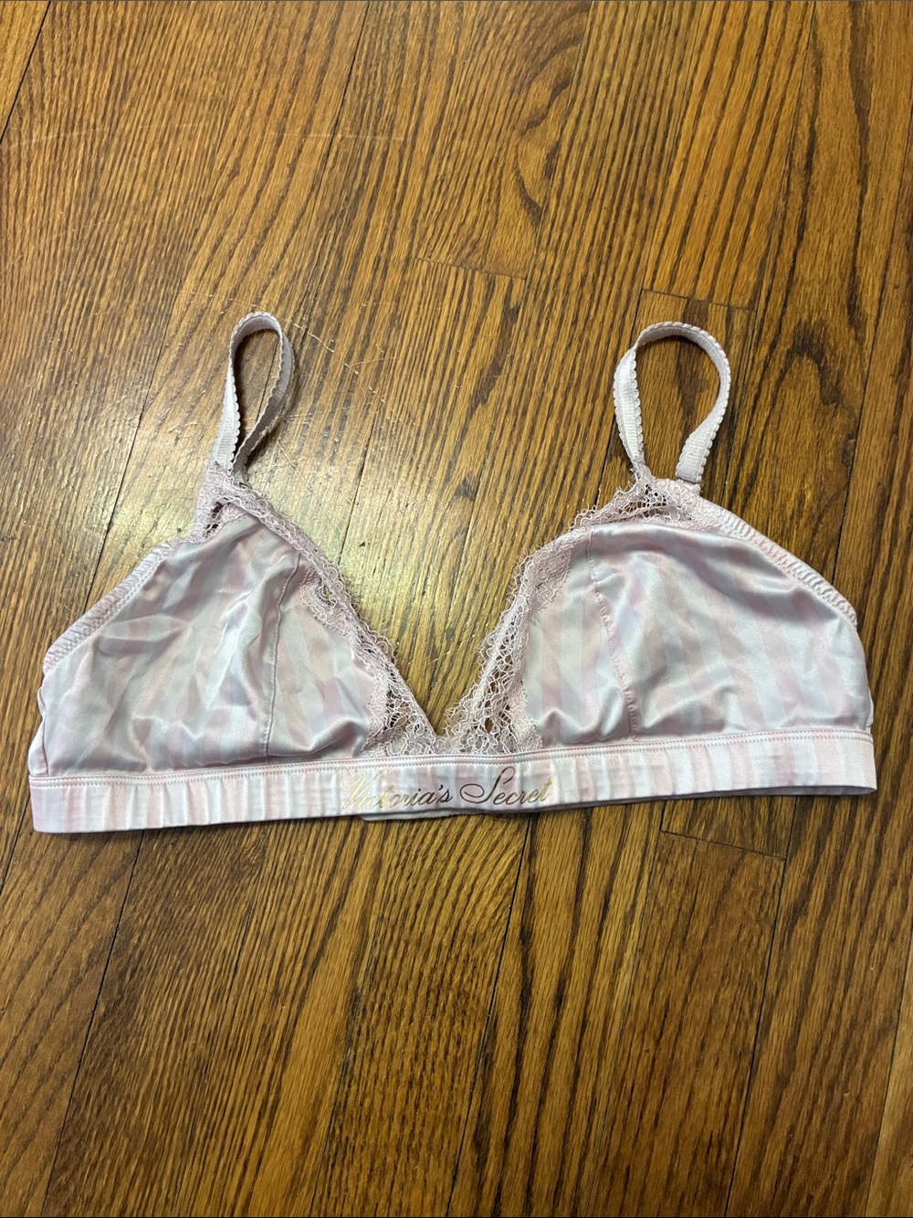 Victoria's Secret Pink Striped Lace-Trim Bralette size L